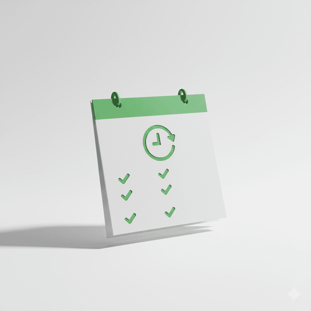 Minimalistische kalender met checkmarks en pijl-icoon